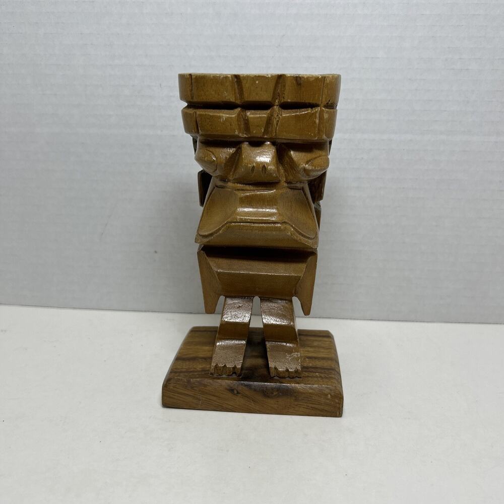 Hawaiian Hand Carved Wooden Tiki Idol God 6.5" Statue- Island Bar Decor